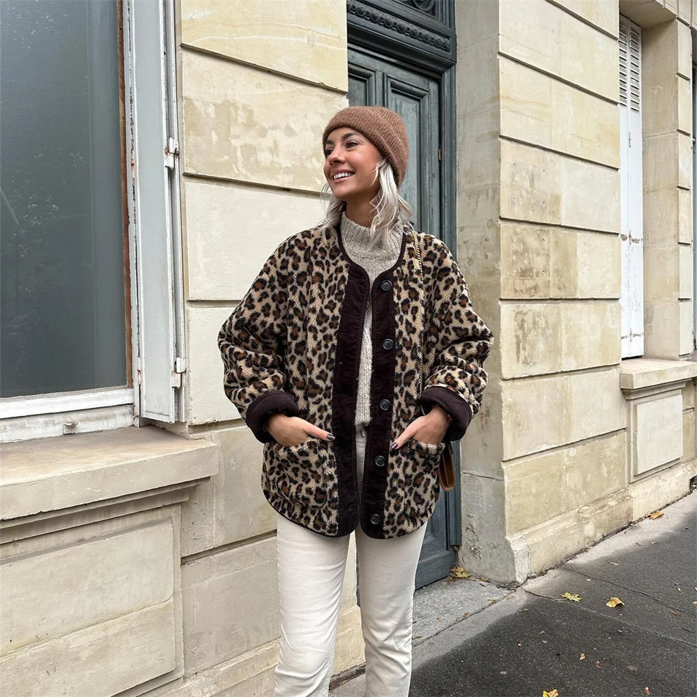 Women's Round Neck Leopard Print Jacket | Lyra