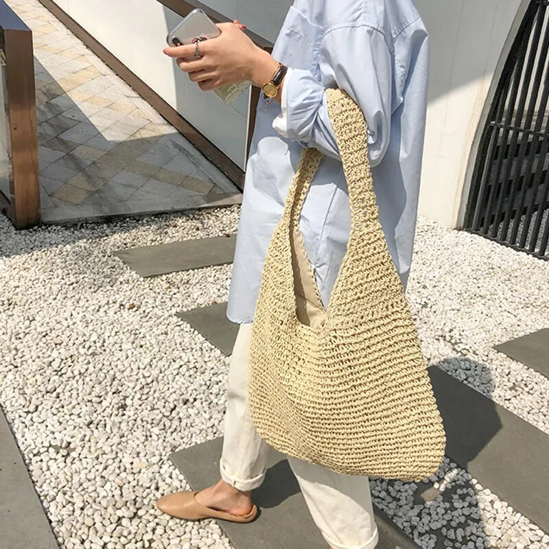 Woven Straw Fabric Shoulder Bag for Women | Maisie