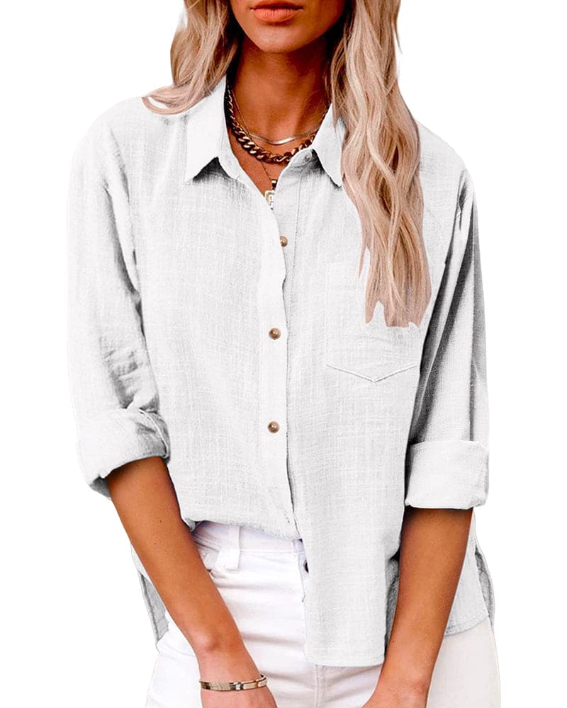 Long Sleeve Linen Button Down Shirt for Women | Magarie