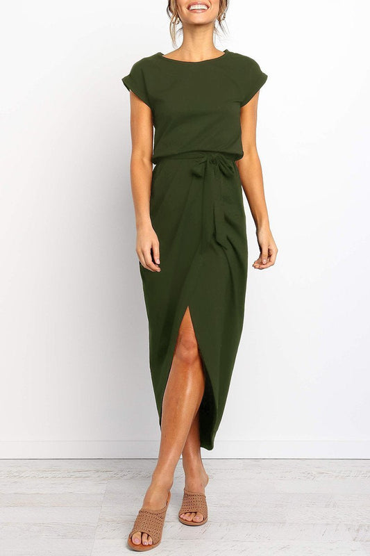 Slit Midi Dress with Waist Tie for Women | Louisa