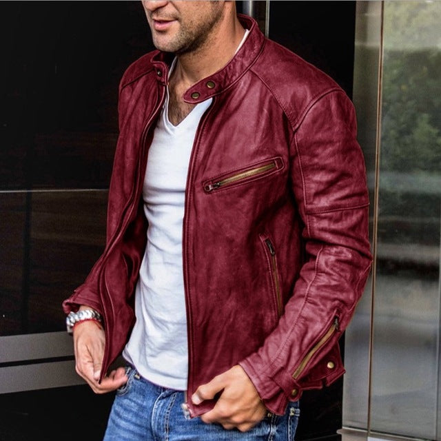 Leather Biker Jacket With Zippered Pockets | Liam