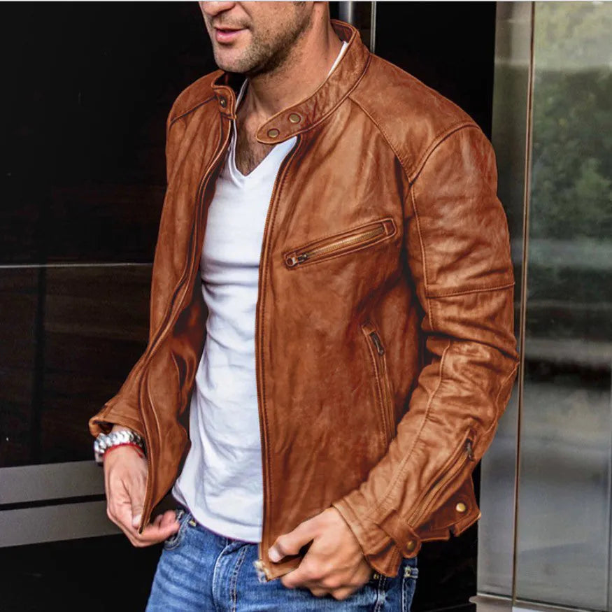 Leather Biker Jacket With Zippered Pockets | Liam