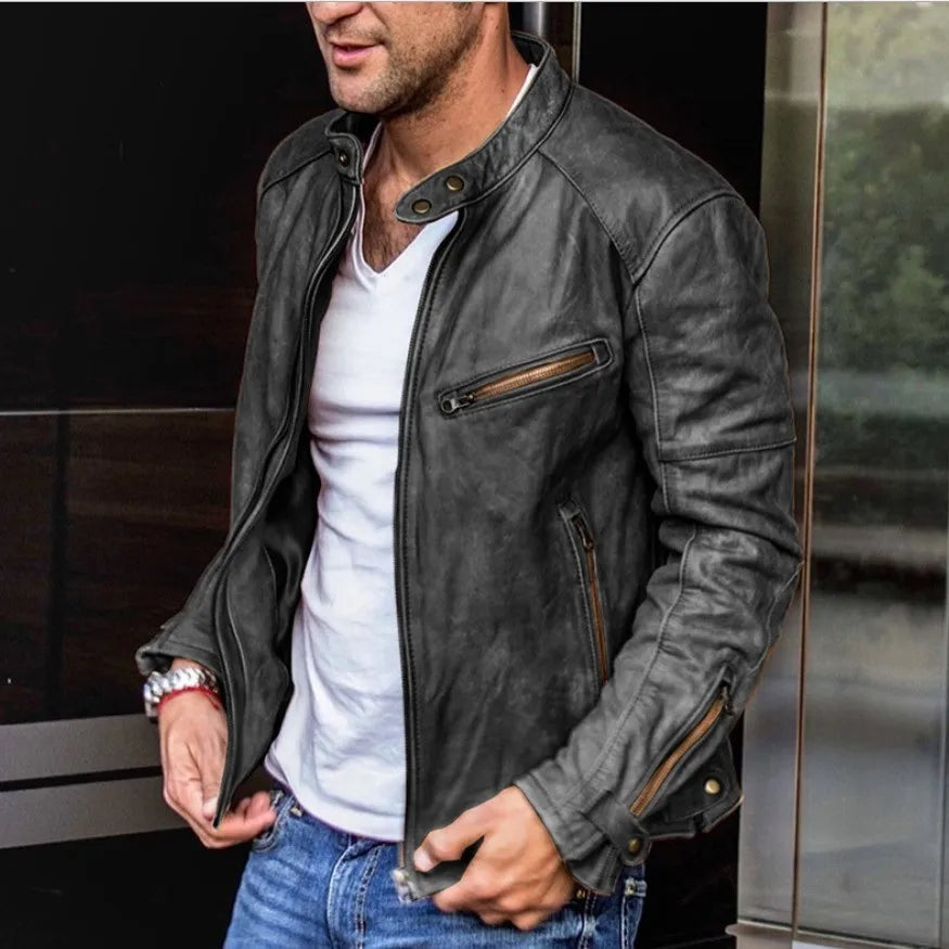 Leather Biker Jacket With Zippered Pockets | Liam