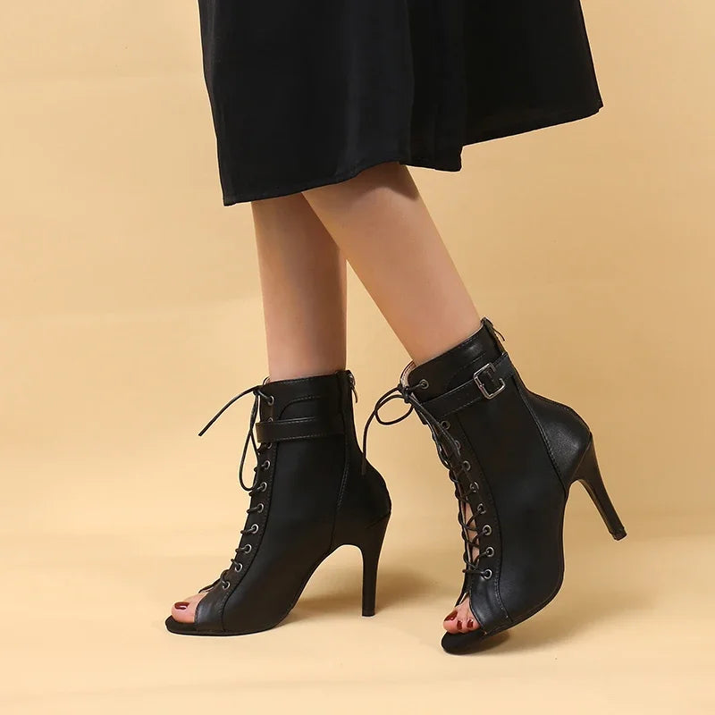 Peep Toe Lace-up Ankle Boots with Stiletto Heel | Mercy