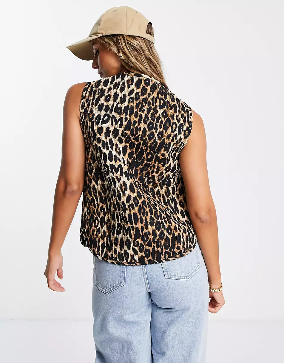 Leopard Print Women Vest with Front Knot Style | Janiyah