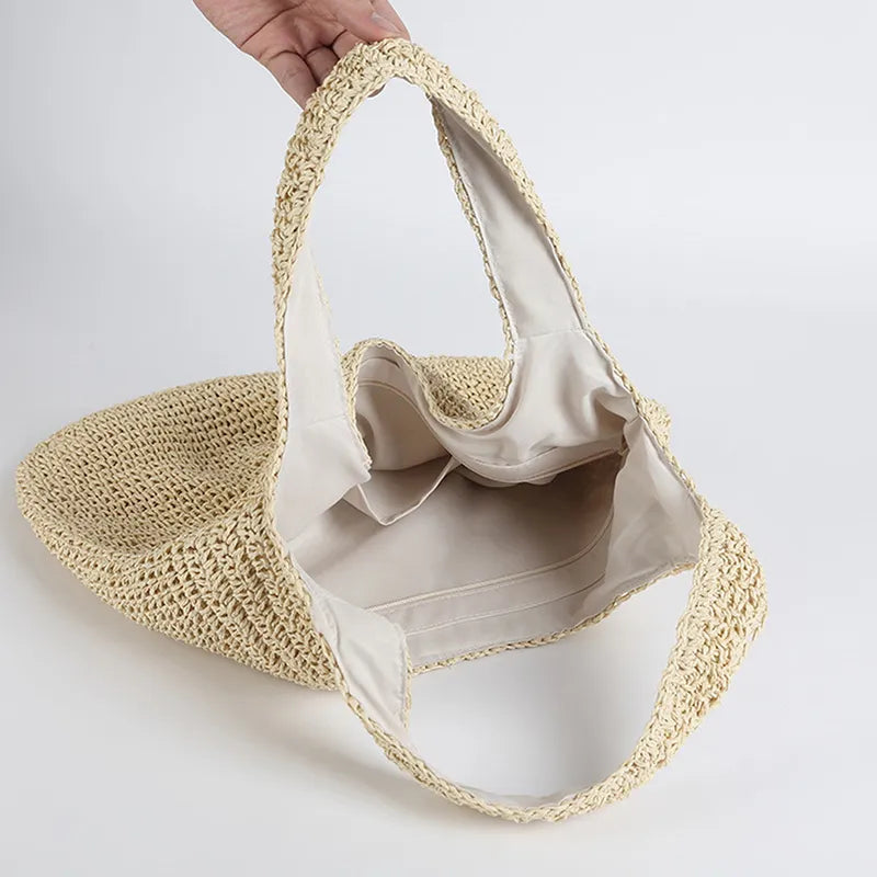 Woven Straw Fabric Shoulder Bag for Women | Maisie