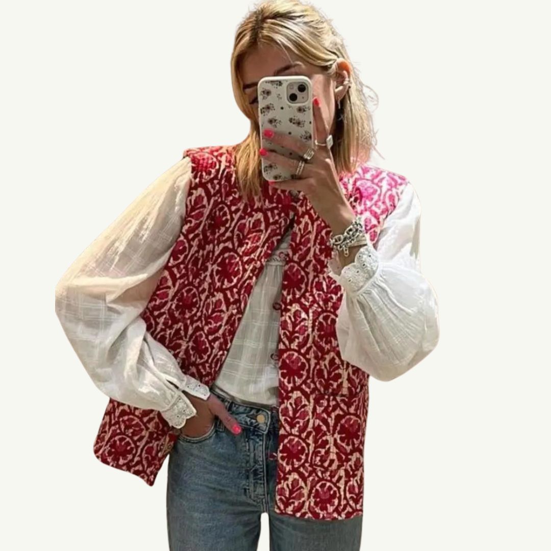 Floral Print Vintage Quilted Vest for Women | Jinava