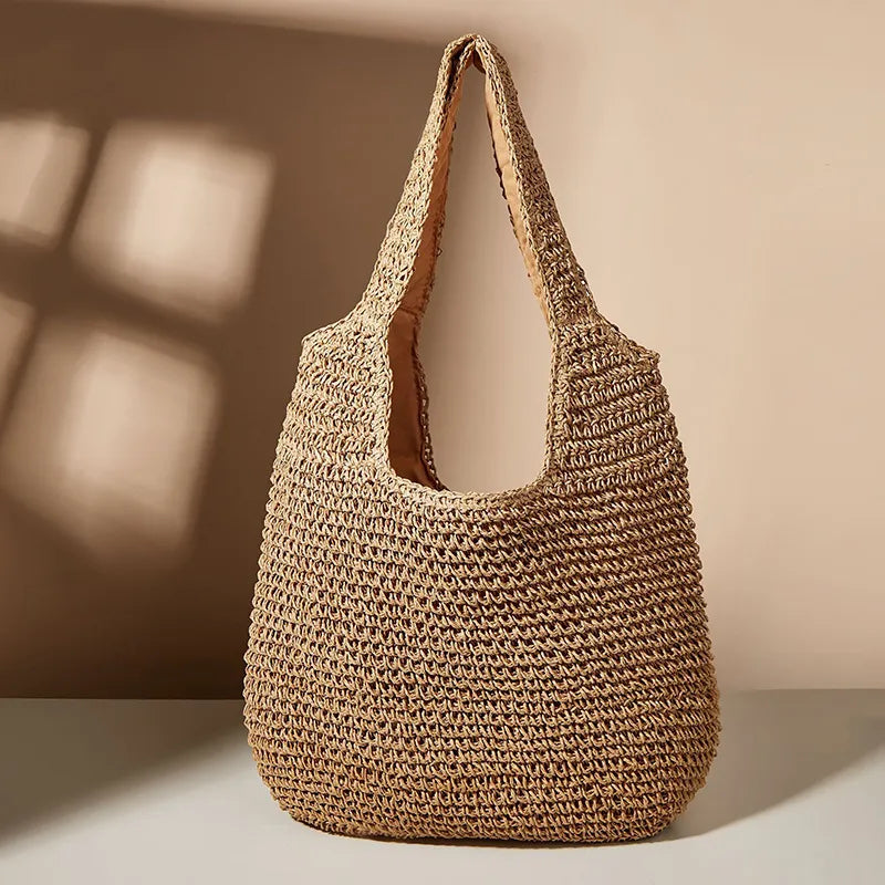 Woven Straw Fabric Shoulder Bag for Women | Maisie