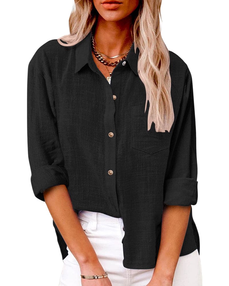 Long Sleeve Linen Button Down Shirt for Women | Magarie