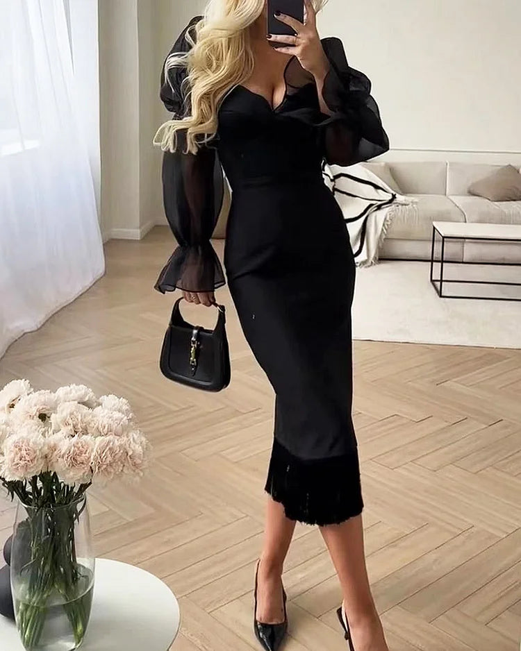 Elegant puff sleeve dress for parties - Chelsea