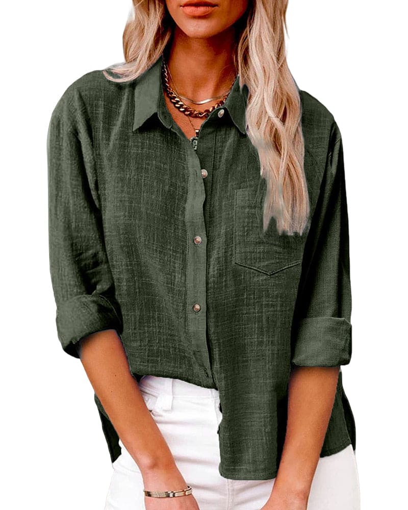 Long Sleeve Linen Button Down Shirt for Women | Magarie