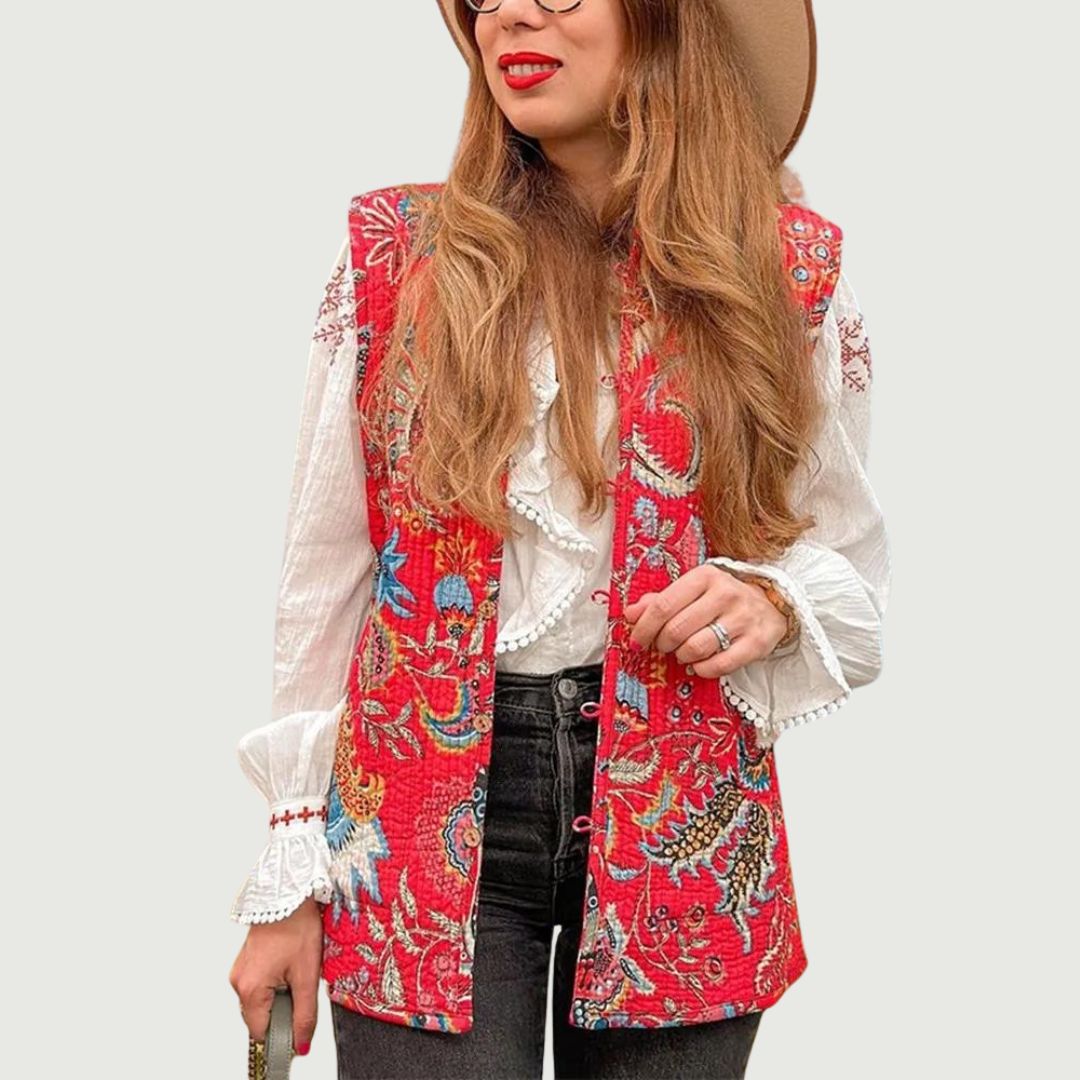 Floral Print Vintage Quilted Vest for Women | Jinava