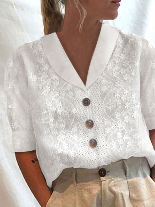 Floral Eyelet Button Blouse for Women | Jenzena