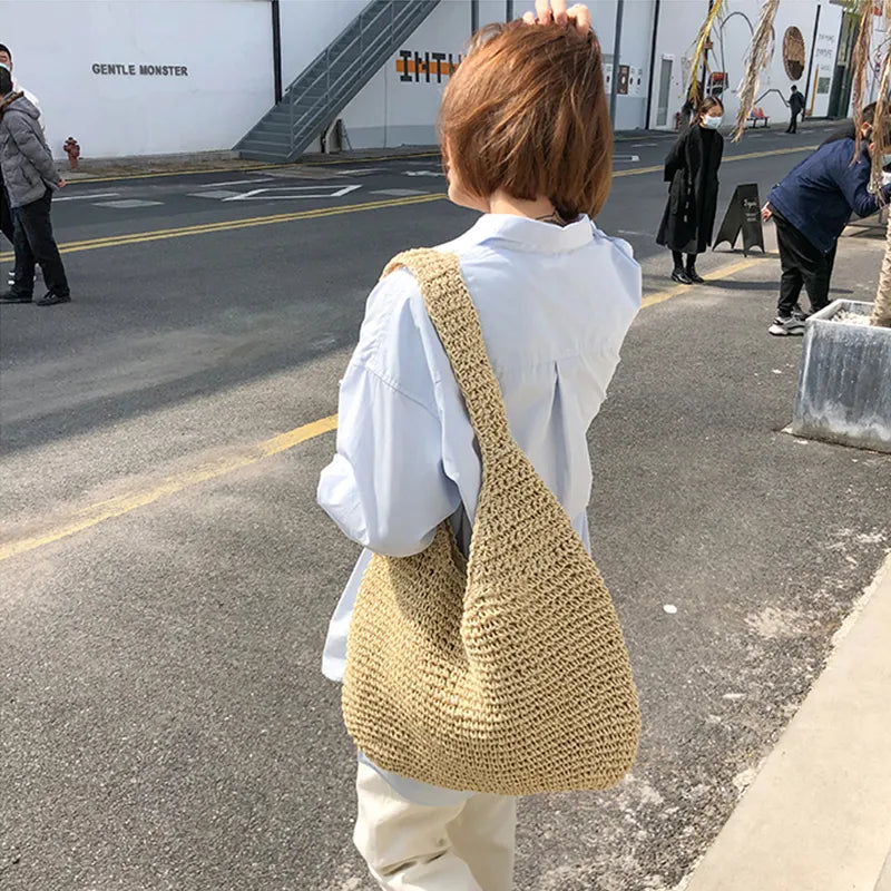 Woven Straw Fabric Shoulder Bag for Women | Maisie