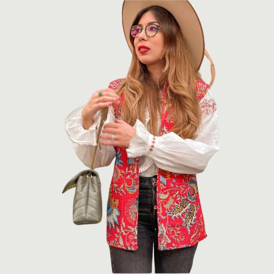 Floral Print Vintage Quilted Vest for Women | Jinava