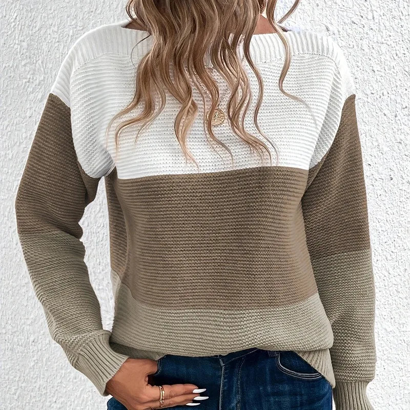 Contrast Color Long Sleeve Sweater for Women | Cecilia