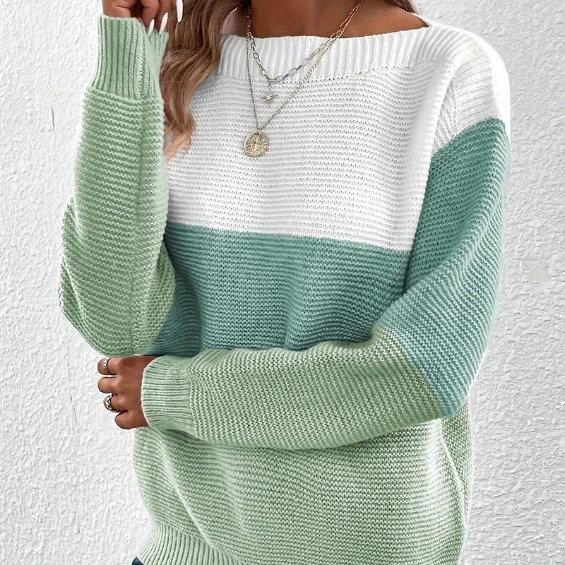 Contrast Color Long Sleeve Sweater for Women | Cecilia