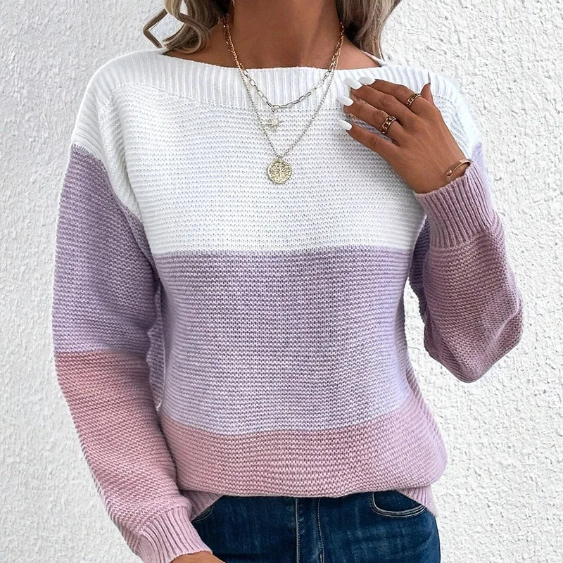 Contrast Color Long Sleeve Sweater for Women | Cecilia