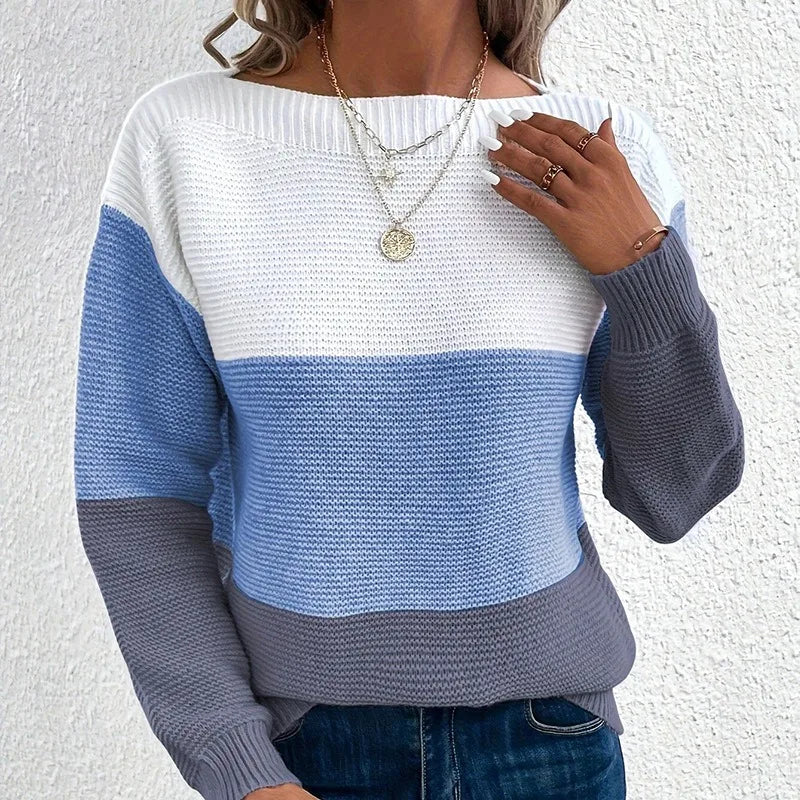 Contrast Color Long Sleeve Sweater for Women | Cecilia