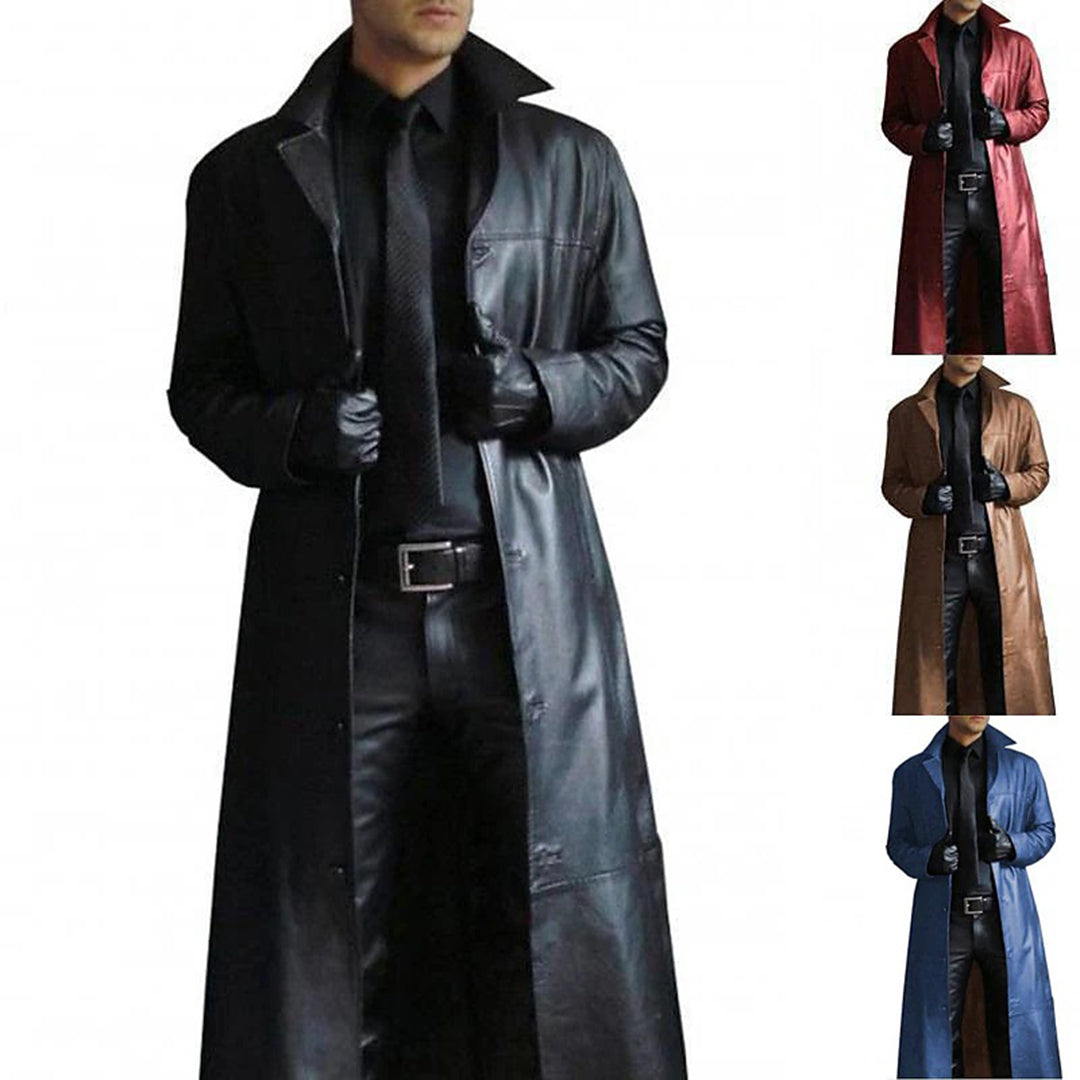 Men Long Line Faux Leather Coat | Fedelo