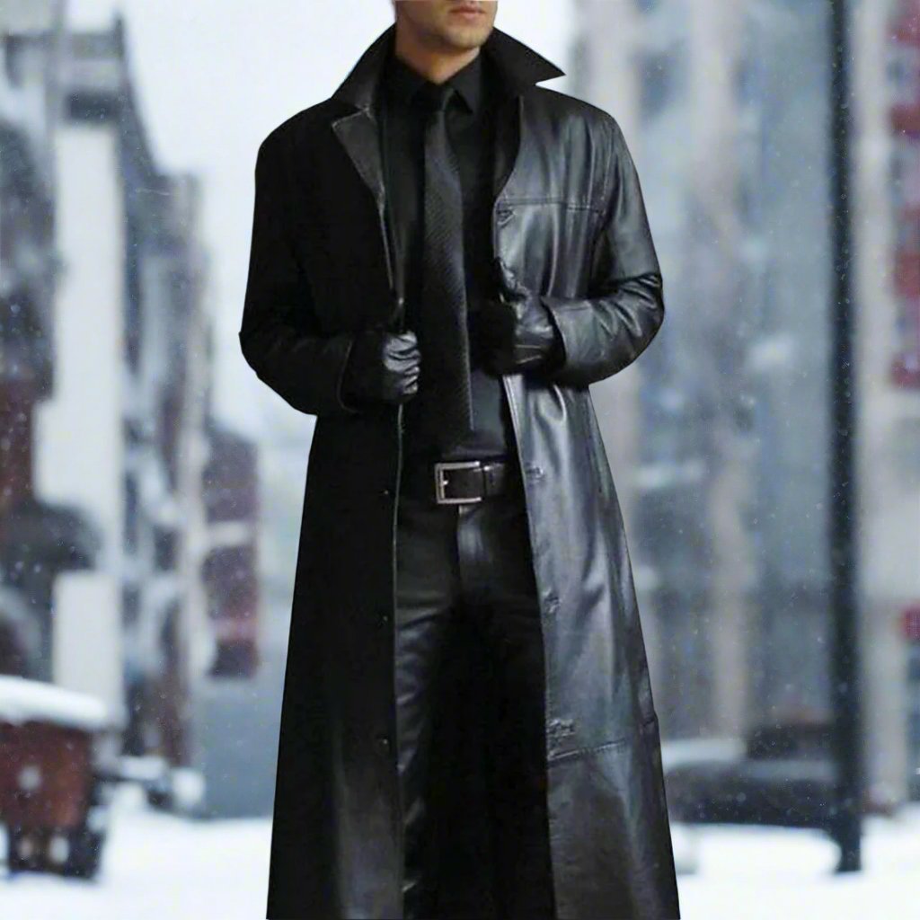 Men Long Line Faux Leather Coat | Fedelo