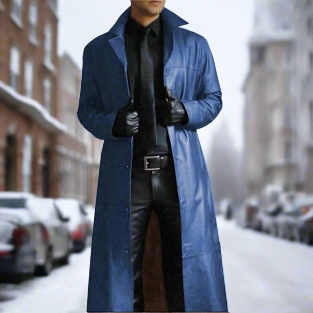 Men Long Line Faux Leather Coat | Fedelo