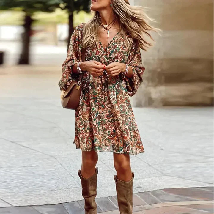 Long Sleeve Paisley Print Mini Dress | Lacey