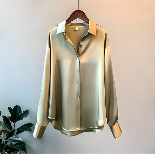 Long Sleeve Satin Button Shirt for Women | Wynter