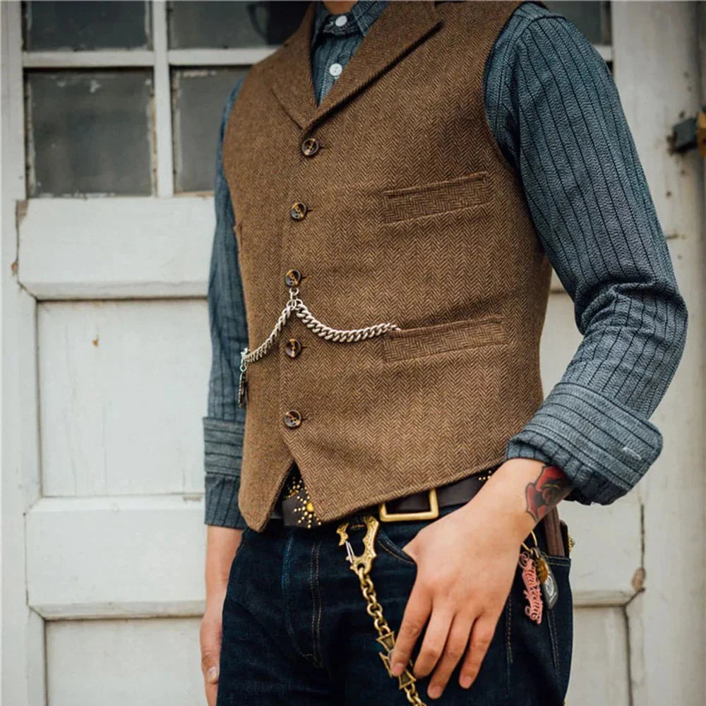 Traditional Slim-Fit Tweed Vest for Men | Kaciano