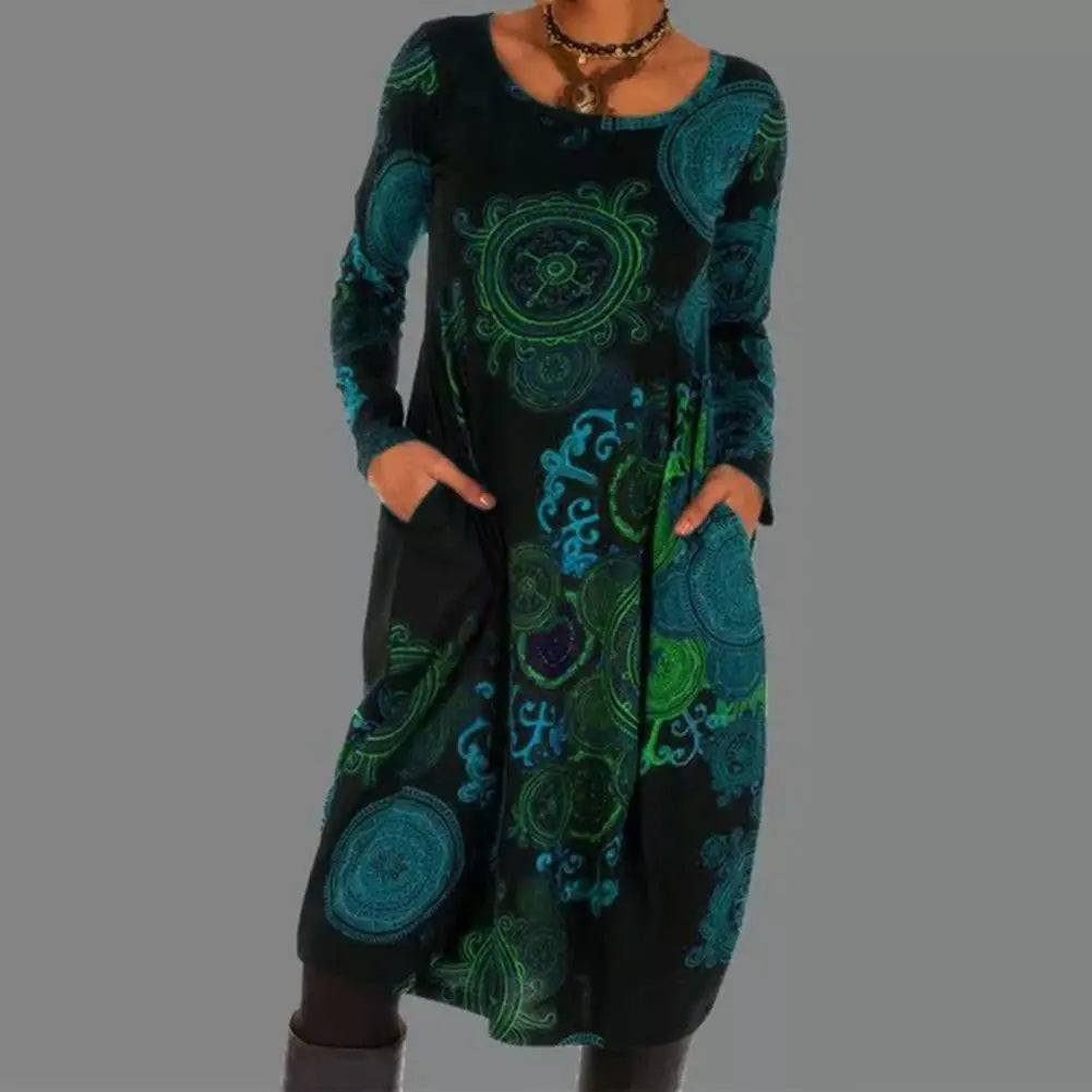 Vintage Boho Style Long Sleeve Midi Dress | Adalina