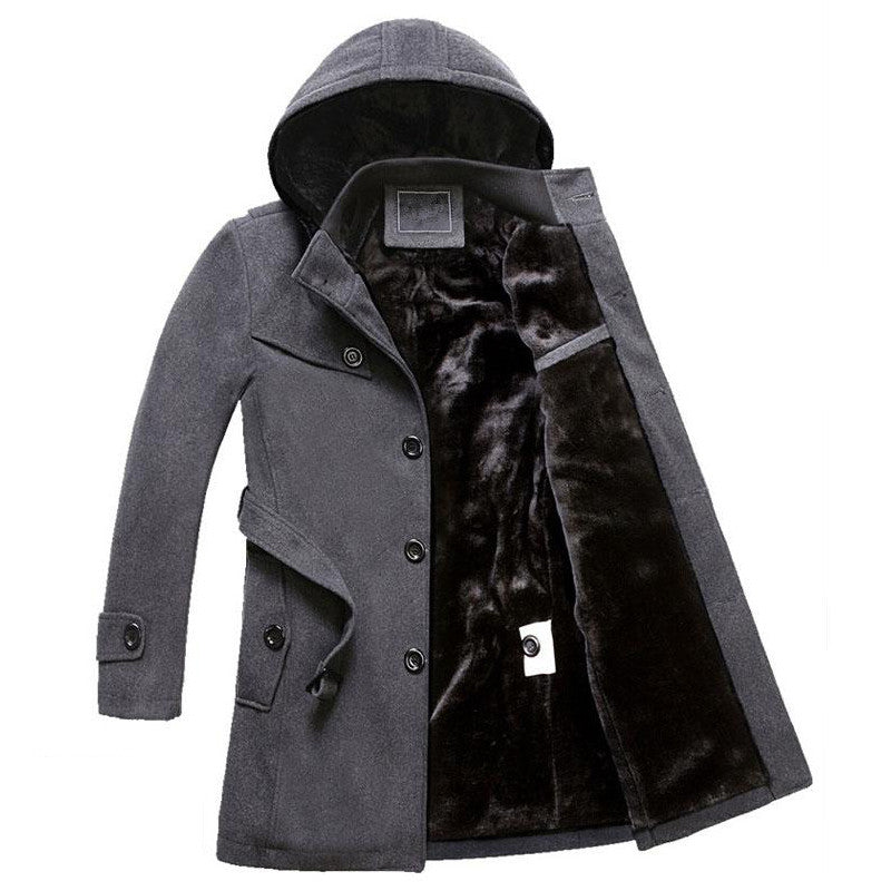 Men's Hooded Winter Coat with Fleece Lining and Belt | Elliot