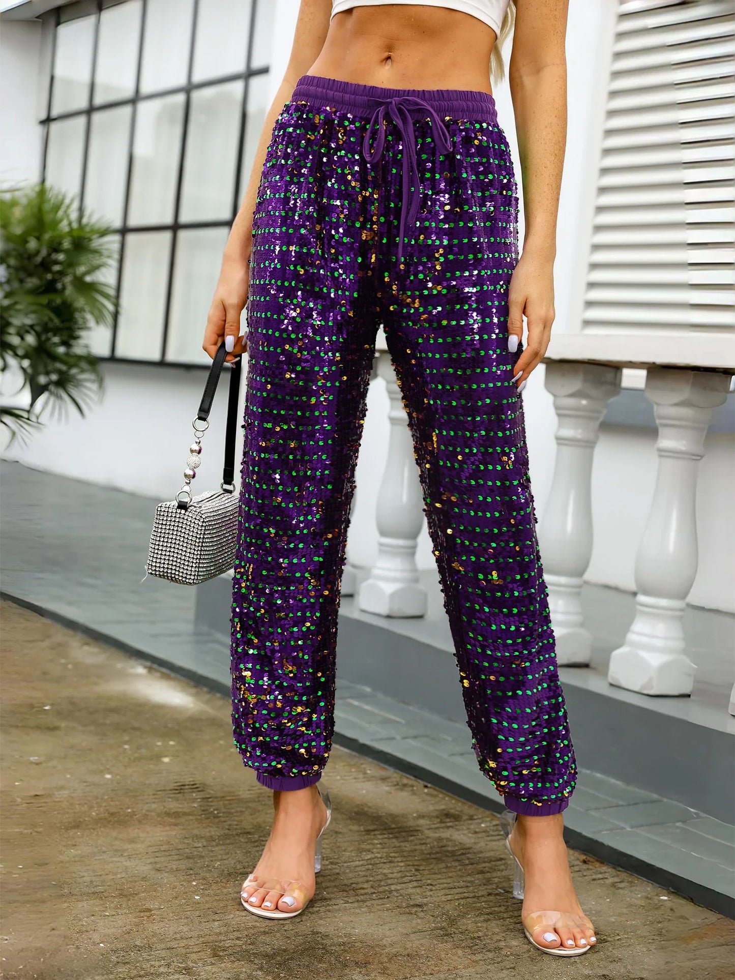 Sequin High Waist Joggers | Stylish party and club trousers for women | Jade