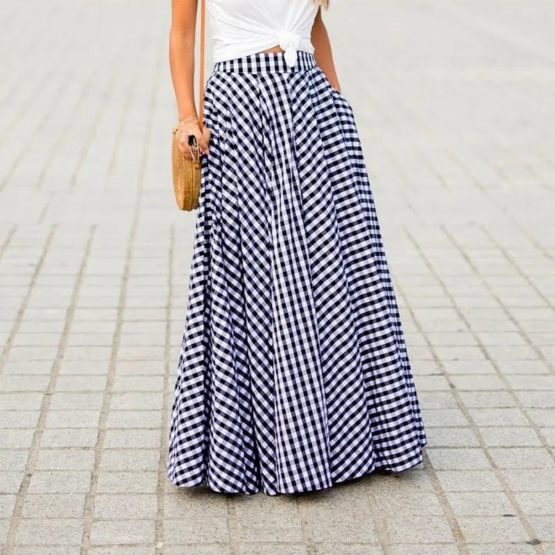 Checked Pleated Maxi Skirt | Elyse