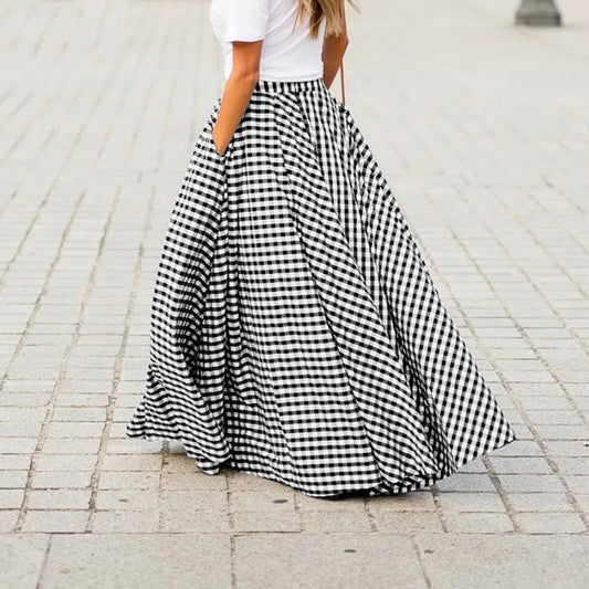 Checked Pleated Maxi Skirt | Elyse