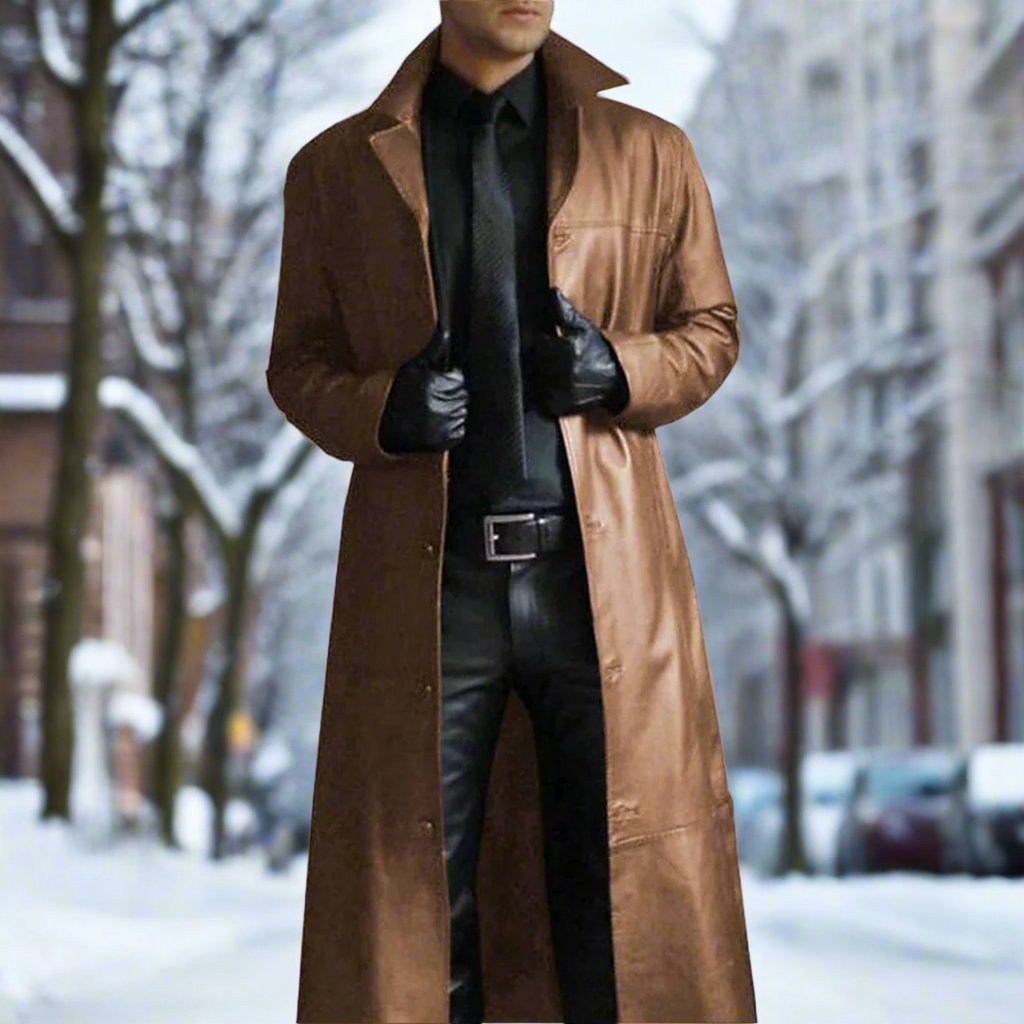 Men Long Line Faux Leather Coat | Fedelo