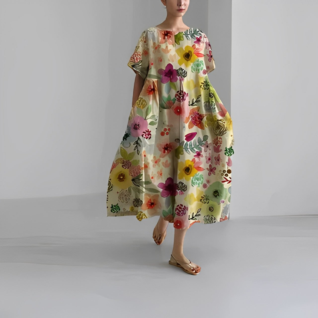 Oversized Maxi Dress with Vibrant Summer Print | Amilah