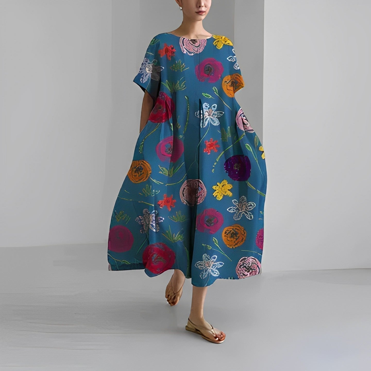 Oversized Maxi Dress with Vibrant Summer Print | Amilah