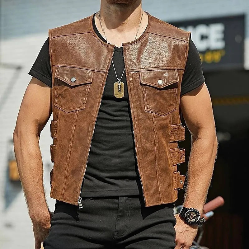 Robust Leather Vest with Multi Pockets | O’Connell