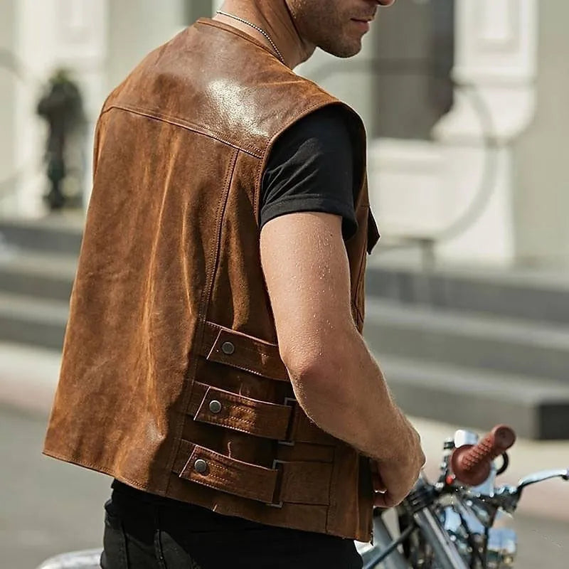 Robust Leather Vest with Multi Pockets | O’Connell