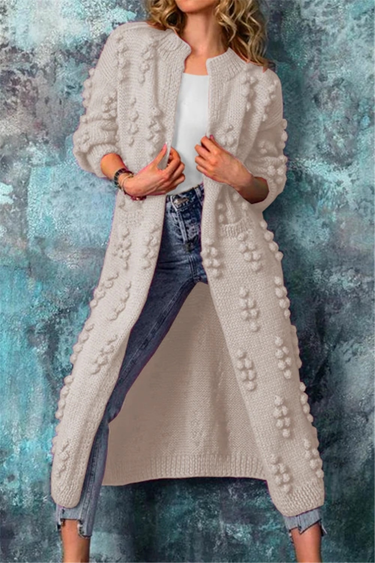 Winter Long Knitted Cardigan With Pompoms | Elsie