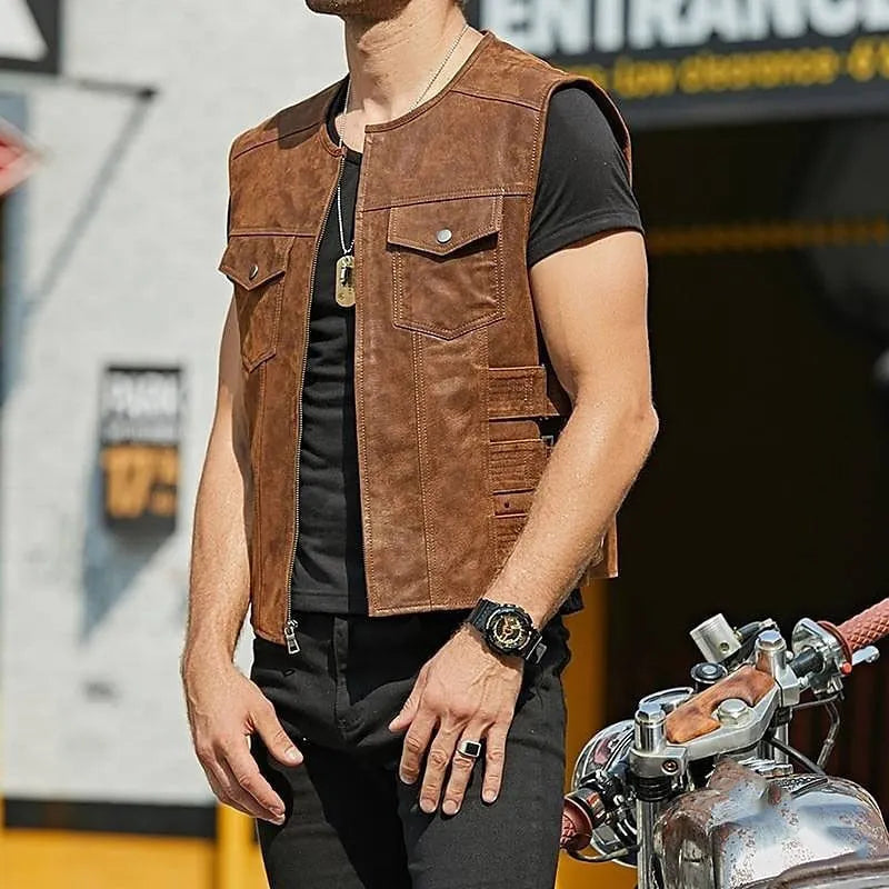 Robust Leather Vest with Multi Pockets | O’Connell