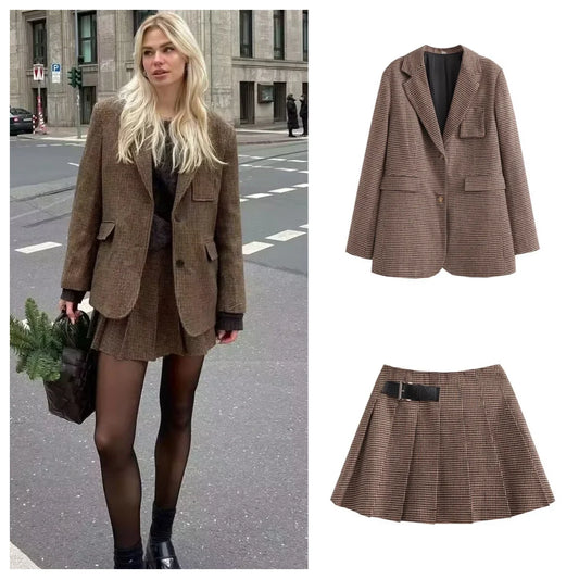 Slim Suit Coat with Pleated Skirt Pants Set Spring fashion - Gildas