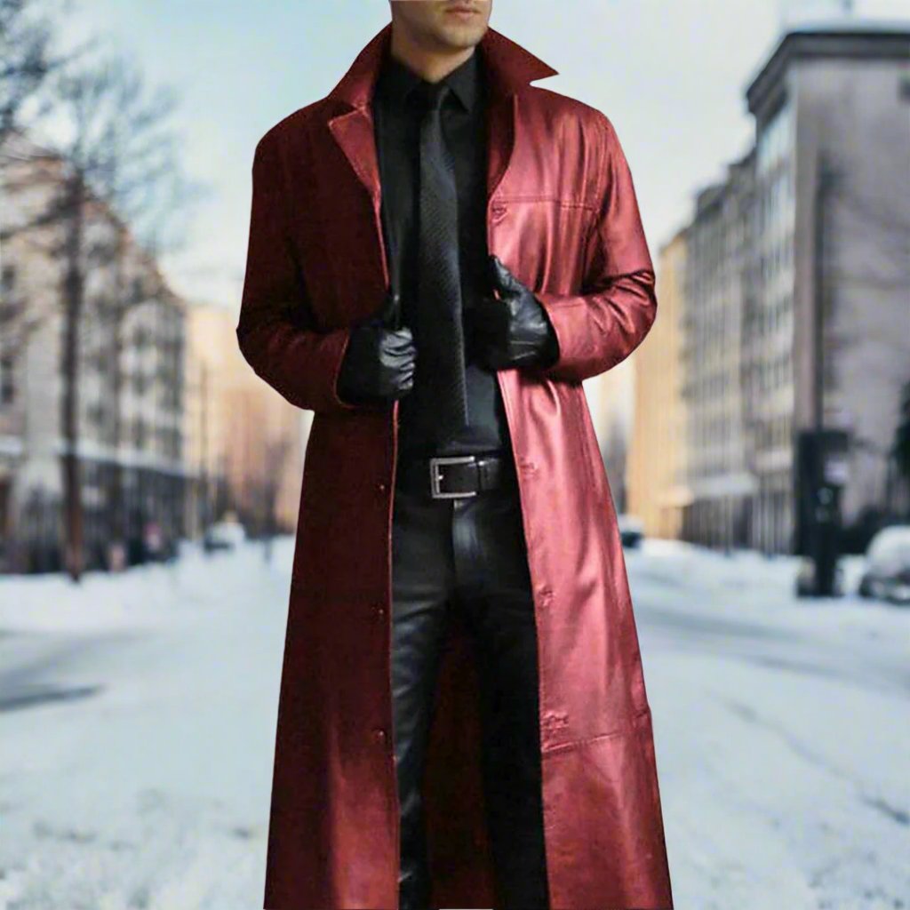 Men Long Line Faux Leather Coat | Fedelo