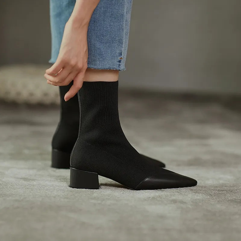 Pointed Toe Sock Boots with Leather Accents | Imericana