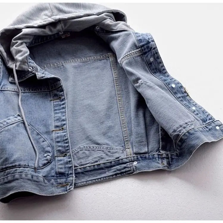 Denim Vest with Hood and Chest Pockets | Parenia