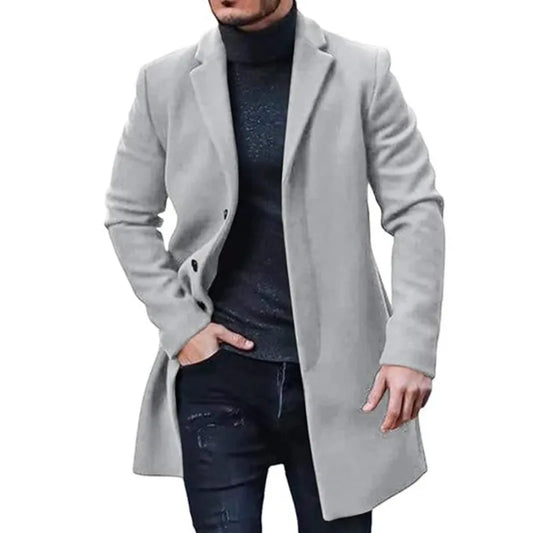 Classic Grey Long Wool Coat for Men | Pierce