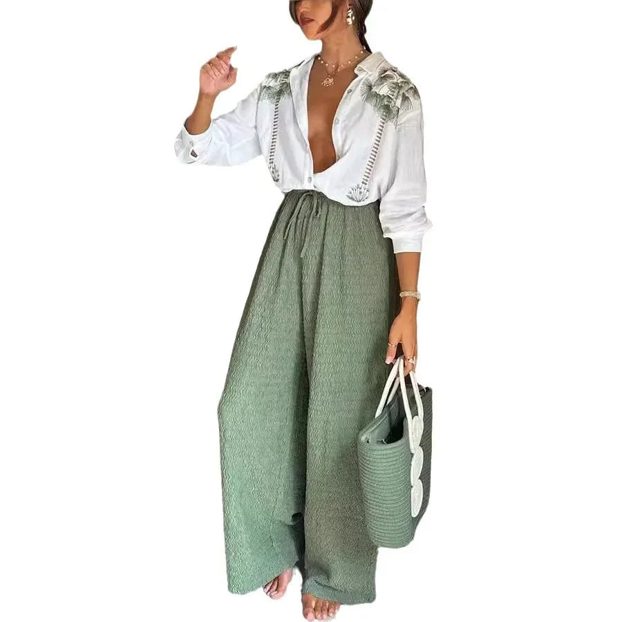 Two piece casual printed pants set for spring - Britt