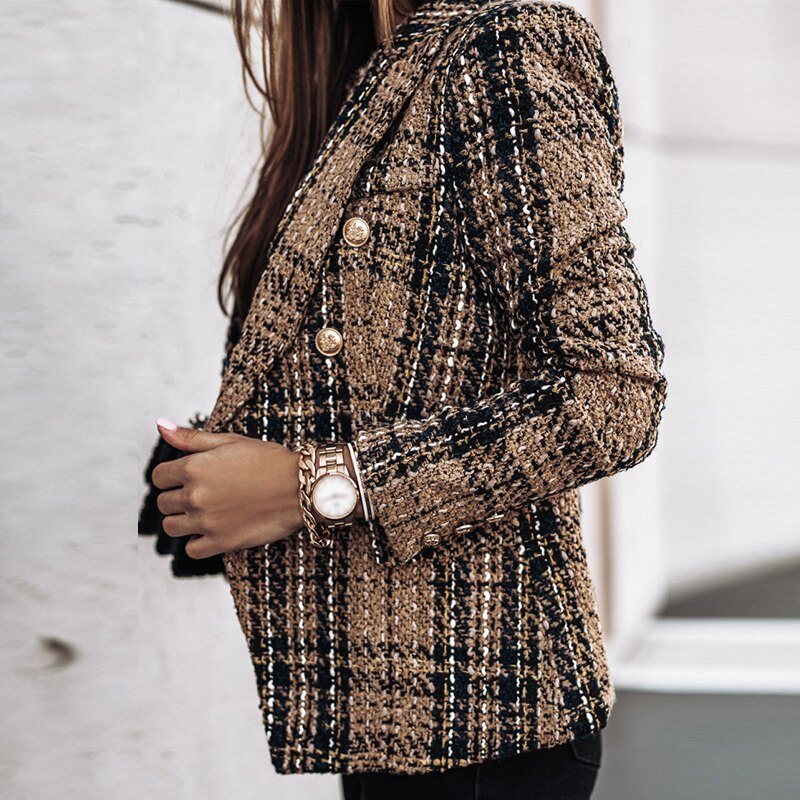 Women Plaid Tweed Blazer | Rohannie