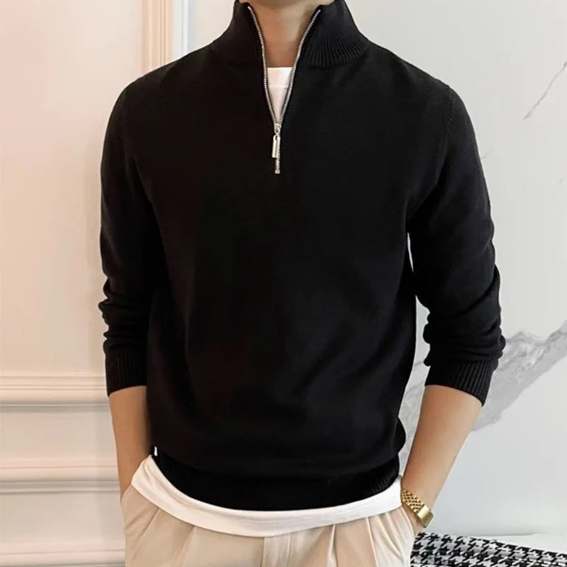 Men's Half Zip Knitted Sweater With High Neck | Eric