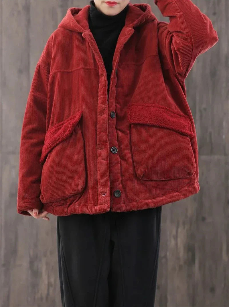 Padded Corduroy Hooded Jacket for Women | Weavena